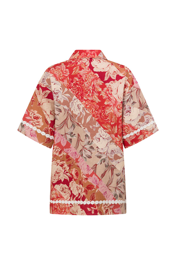 Red Floral Solafleur Print Button Up La Dolce Vita Shirt