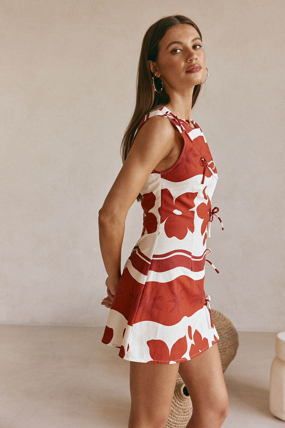 Red Sienna Sunset Bow Mini Natsuki Dress