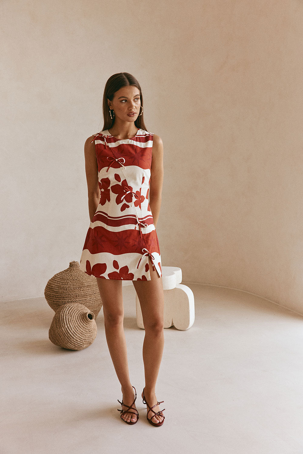 Red Sienna Sunset Bow Mini Natsuki Dress