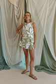 Green Paradisus Floral Print Bow Mini Natsuki Dress