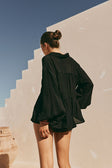 Huxley Panelled Button Up Collared Long Sleeve Top - Black