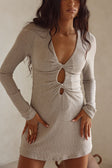 Stone Grey Long Sleeve Cut Out Mini Ivy Dress