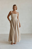 Toffee Pleated Full Maxi Flore Dress