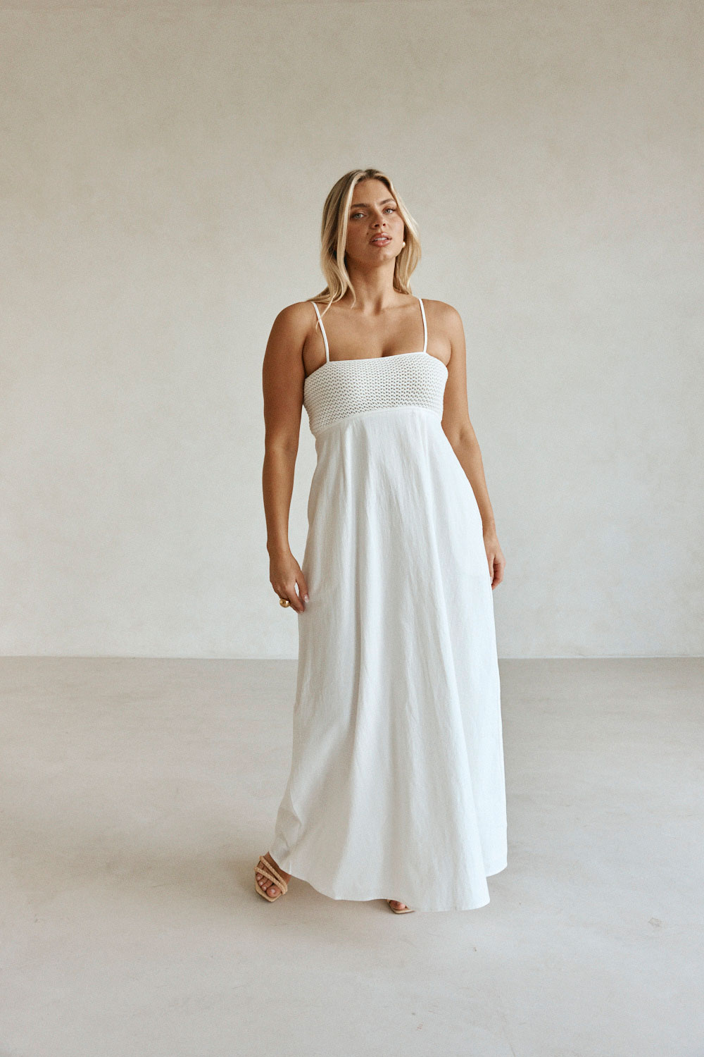 White Strappy Babydoll Maxi Mersy Dress
