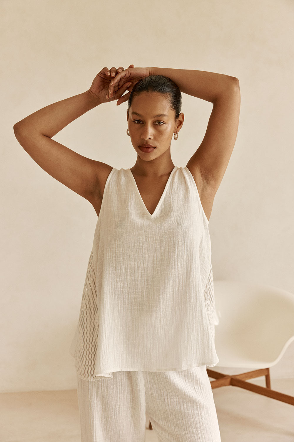 White Cotton V Neck Dita Top