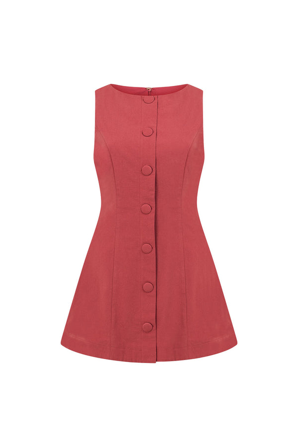 Cherry Red Button A Line Mini Graylee Dress