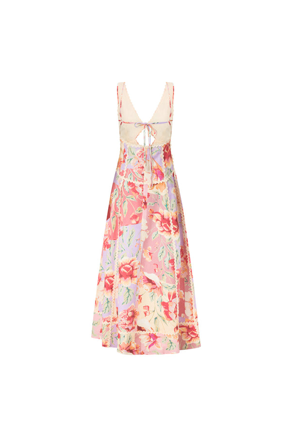 Pink Desert Rose Print V Neck Maxi Evia Dress