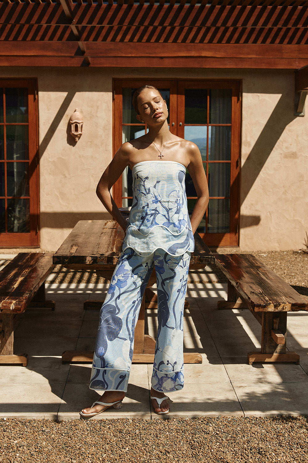 Blue Bouquet Blu Print Strapless Brooklyn Top