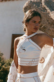 Paradise Halterneck Embroidered Cove Crop Top - Serenita, White, Beige, Pink