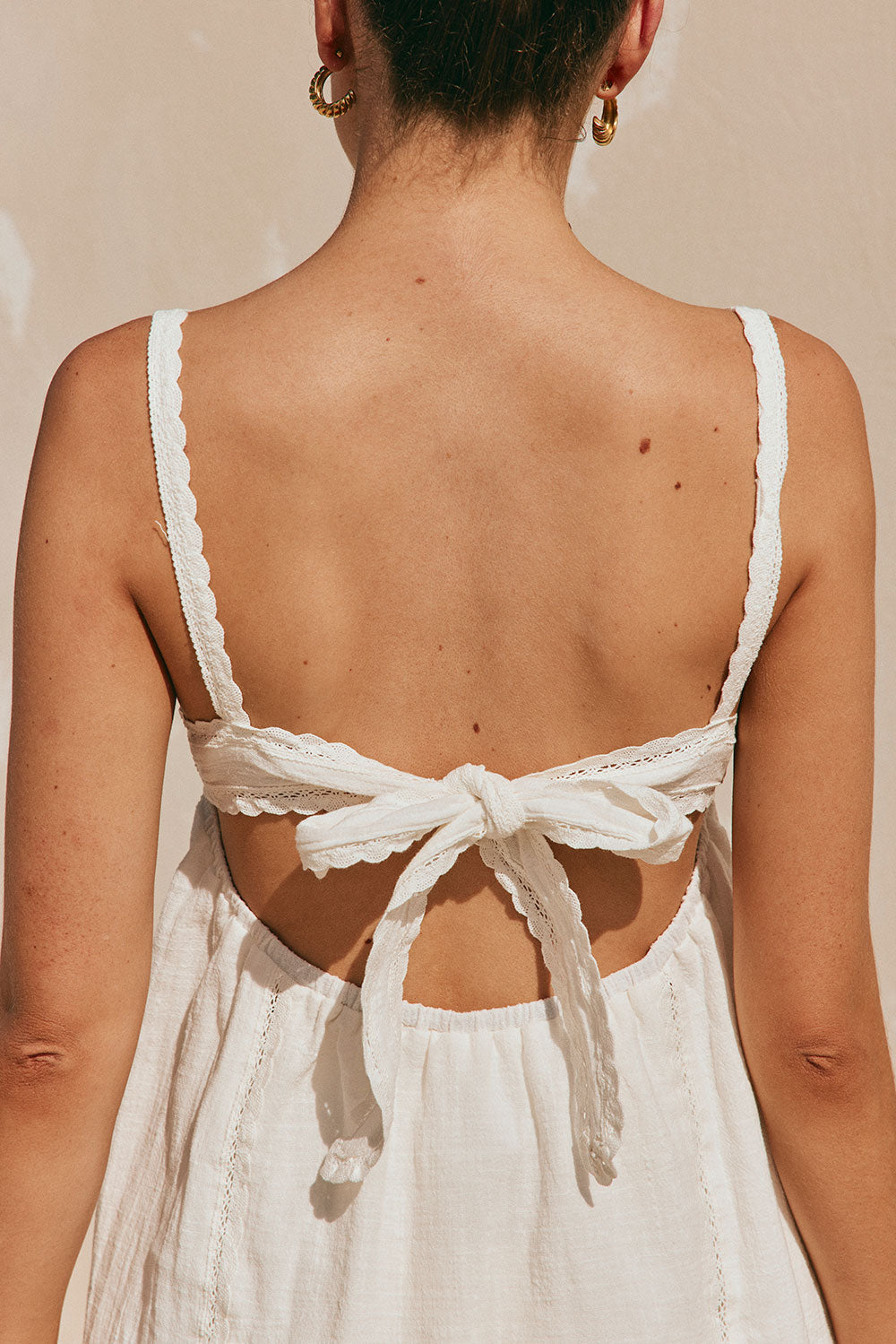 White Lace Backless Strappy Button Up Aviva Top