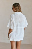 White Cheesecloth Short Sleeve Button Up Banks Top