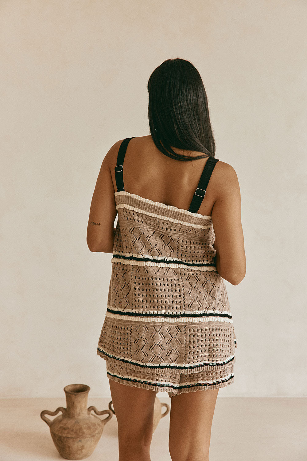 Brown Crochet Knit Cami Eleza Top