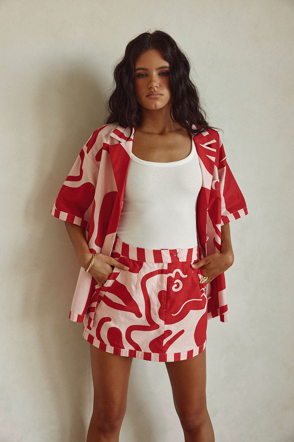 Red and Pink Darling Floral Print Button Up Delphia Top