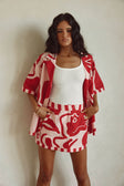Red and Pink Darling Floral Print Button Up Delphia Top