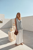 Grey Woven Ribbed V Neck Silla Top
