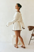 Farlee V Neckline Long Sleeve Front Tie Dress - Cream, Brown