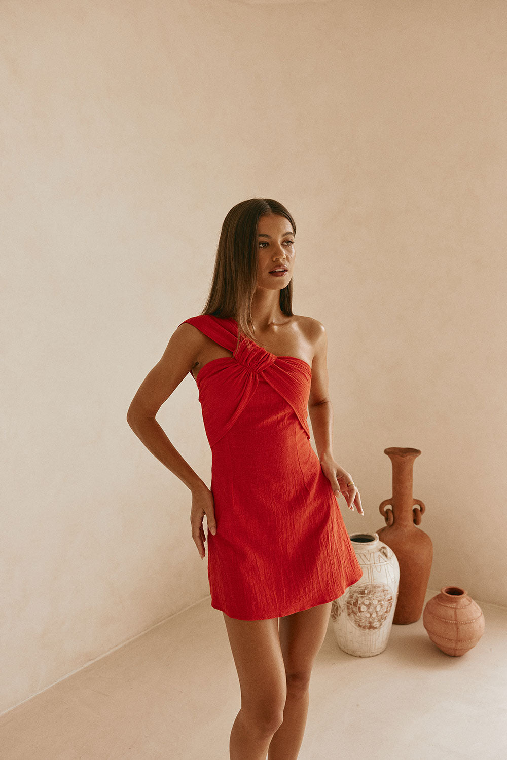 Red One Shoulder Mini Dimmi Dress