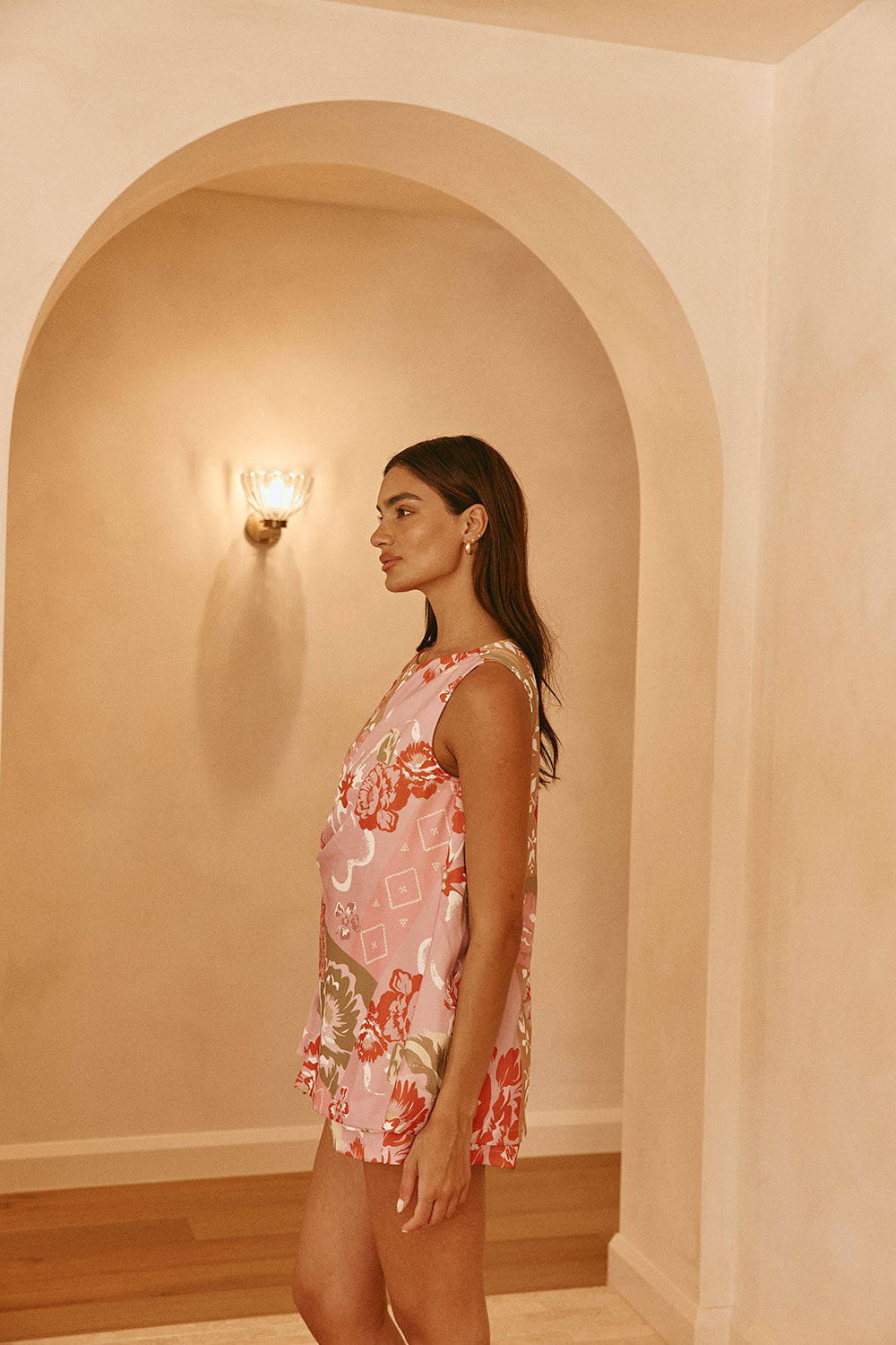 Pink Botanic Patch Floral Print Wrap Kimber Playsuit