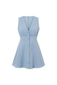 Blue V Neck Button Up Mini Shaelagh Dress