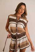 Brown and Cream Stripe Knit Button Up Ember Playsuit