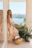 Peach Solanto Print Strappy Maxi Seme Dress
