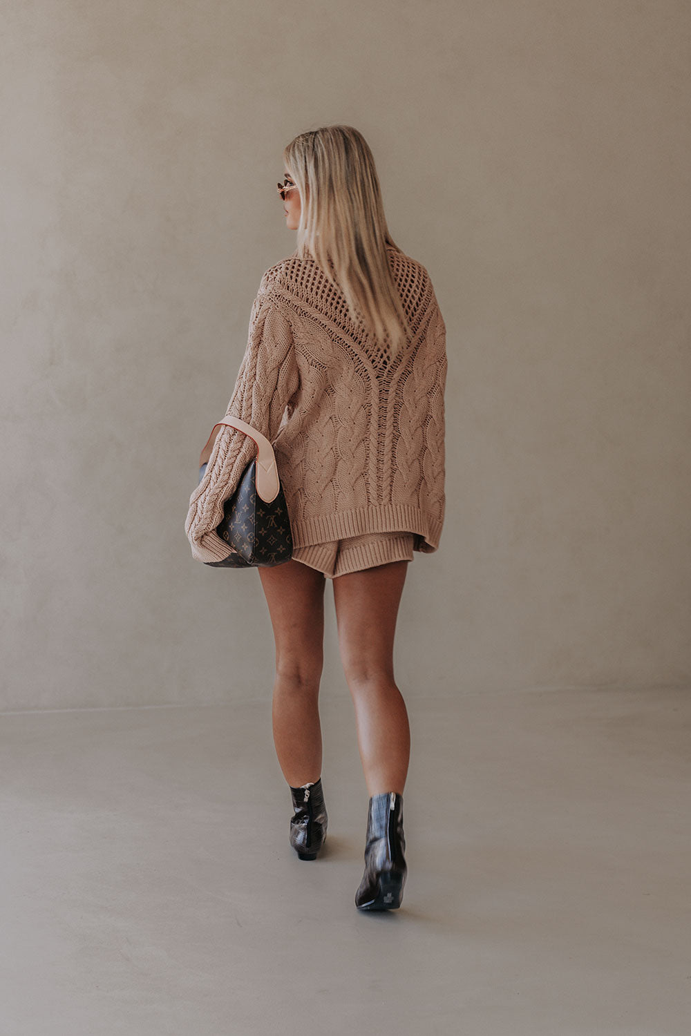 Tan Knit Long Sleeve Button Up Collar Addison Sweater