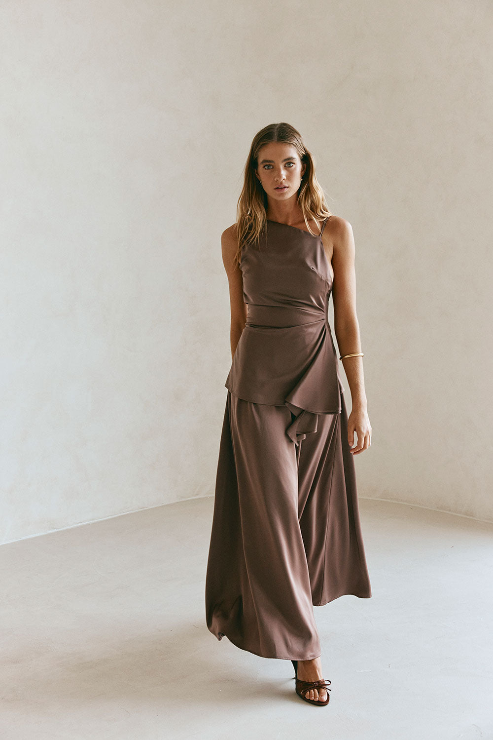 Chocolate Brown Pleated Maxi Hailey Skirt