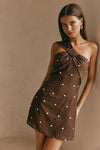 Chocolate Speck Polka Dot One Shoulder Mini Dimmi Dress