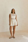Beige Vintage Lace Mini Gem Dress