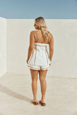 White Linen-Cotton Strappy Flouncy Jayne Top