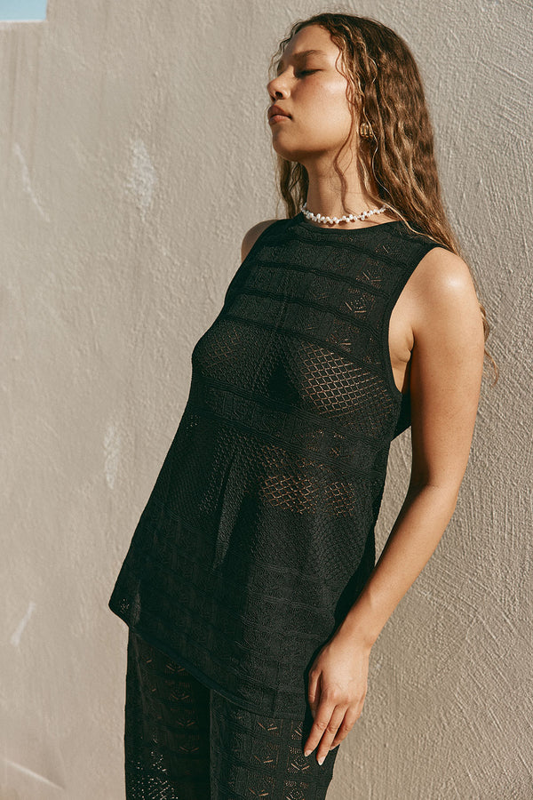 Black Crochet Knit Dillan Top