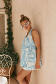 Blue Oceana Curve Print V Neck Genesis Playsuit