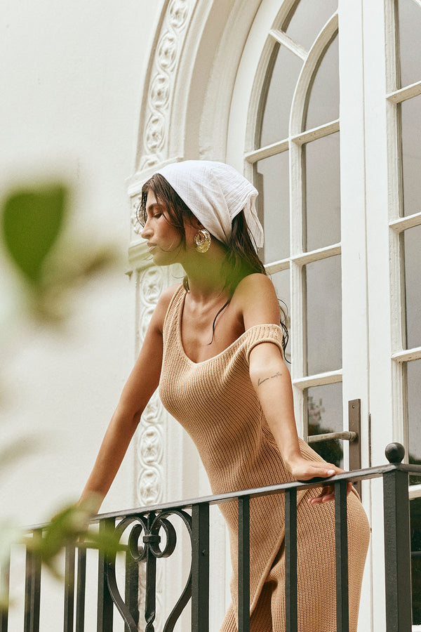 Tan Knit Off Shoulder Sienna Top