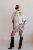 Grey Linen Blend High Waist Wrap Mini Rocio Skort