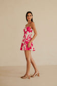 Tiana Thin Strap Mini Dress - Pink, White Ada Floral Print