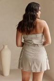 Grey and Black Pinstripe Strapless Bow Mini Tulia Dress