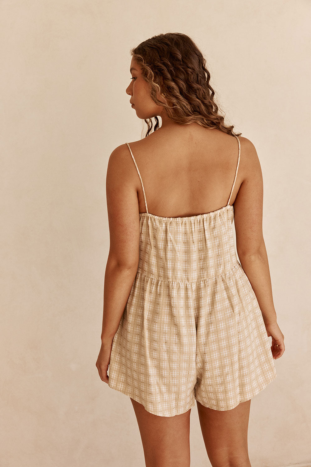 Khaki Gingham Strappy Pocket Sanna Playsuit