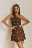 Chocolate Speck Polka Dot One Shoulder Mini Dimmi Dress