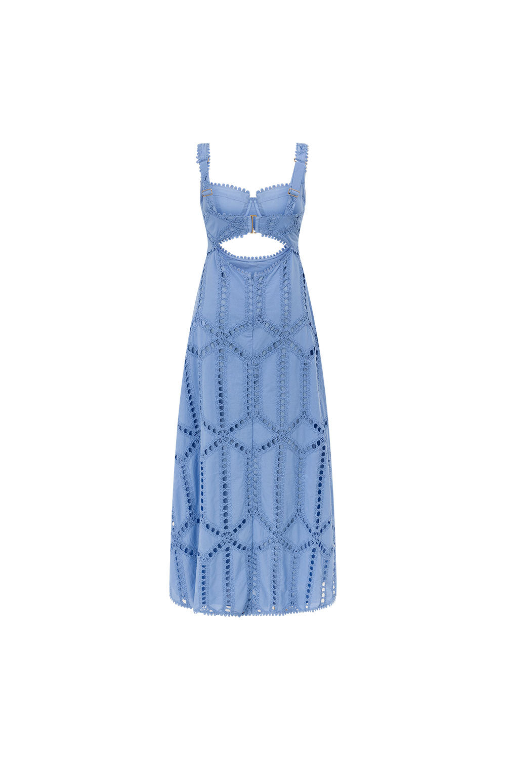 Blue Cotton Cutwork Flouncy Maxi Camilla Dress