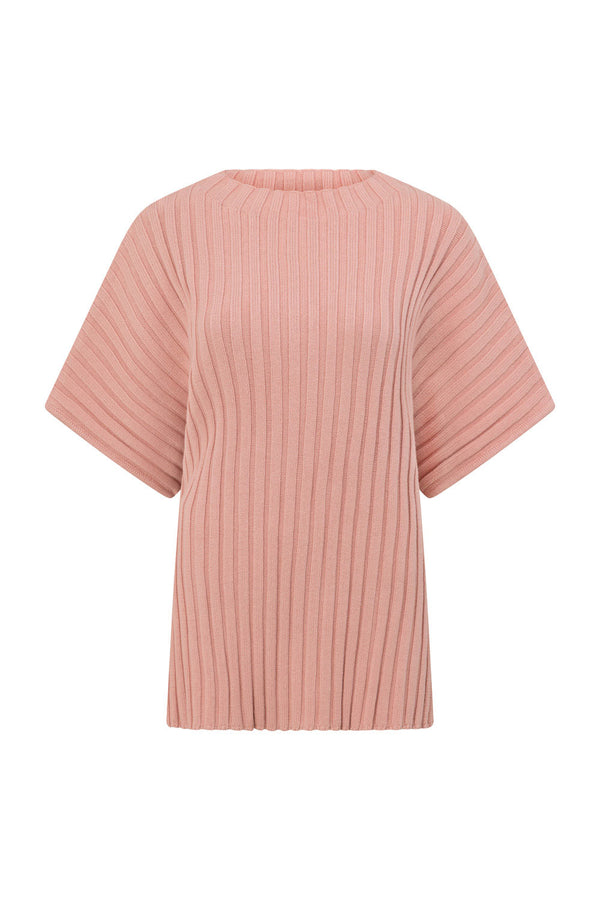 Blush Pink Ribbed Knit Short Sleeve Celine Top