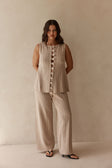 Beige Cotton Knit High Waist Lilah Pants
