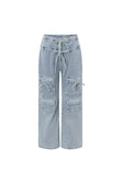 Blue Denim Tie Pocket Cargo Jaicee Pants