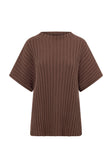 Chocolate Brown Ribbed Knit Short Sleeve Celine Top