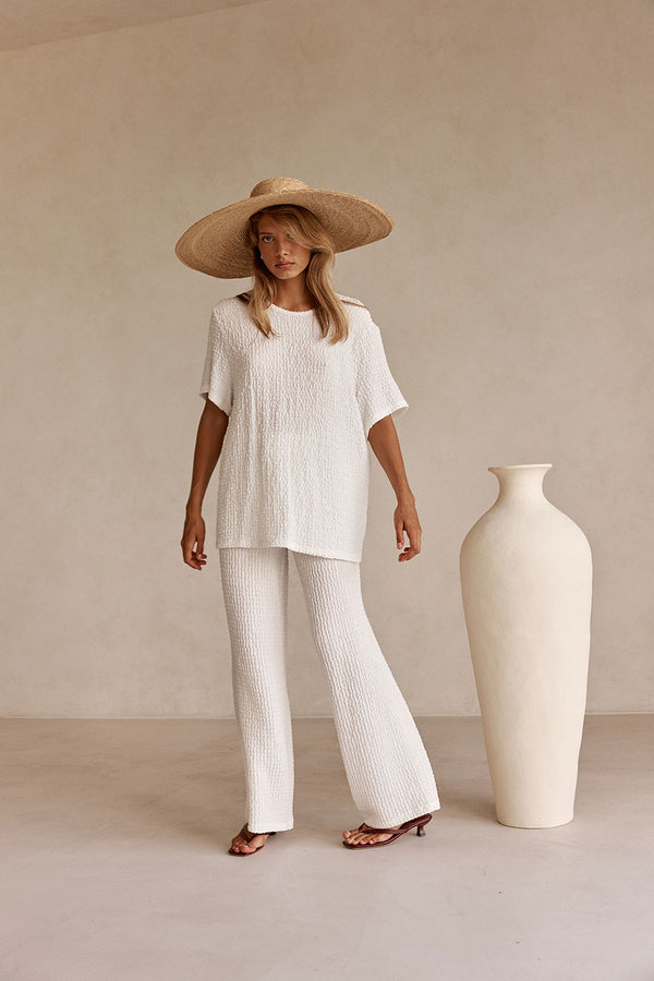 White Textured Elastic Drawstring Adora Plants