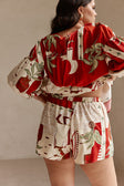 Red Palma Vista Print Elastic Drawstring Belinda Shorts