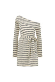 Cabana Off Shoulder Long Sleeve Mini Dress - Cream, Black Stripe