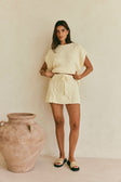 Cream Knit Drawstring Mini Nevaeh Skirt