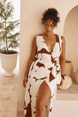 Madeira Split Wrap Maxi Dress - Brown, White Sunroom Chocolate Print