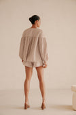 Pennie Long Sleeve Tie Top - Brown, White Stripe