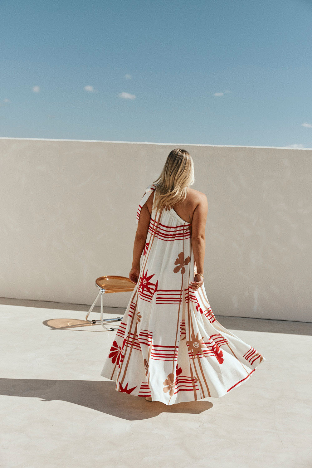 Cream Moana Red Print One Shoulder Maxi Avani Dress